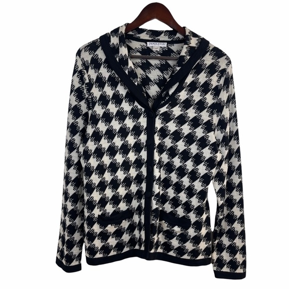 𝅺Pendleton 100% Merino Wool Houndstooth Cardigan Women’s Size LP - Picture 2 of 10